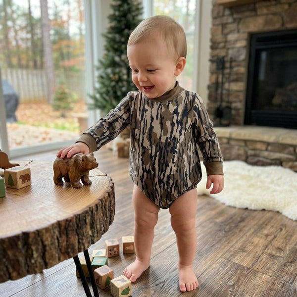 RTS LR3259 baby romper camo print long sleeve romper mock neck winter romper