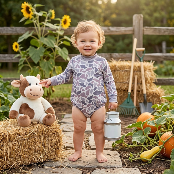 RTS LR3260 baby clothes camo print long sleeve romper mock neck winter bubble