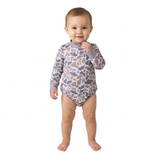 RTS LR3260 baby clothes camo print long sleeve romper mock neck winter bubble