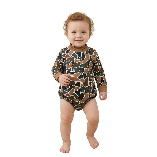 RTS LR3261 baby clothes camo print long sleeve romper