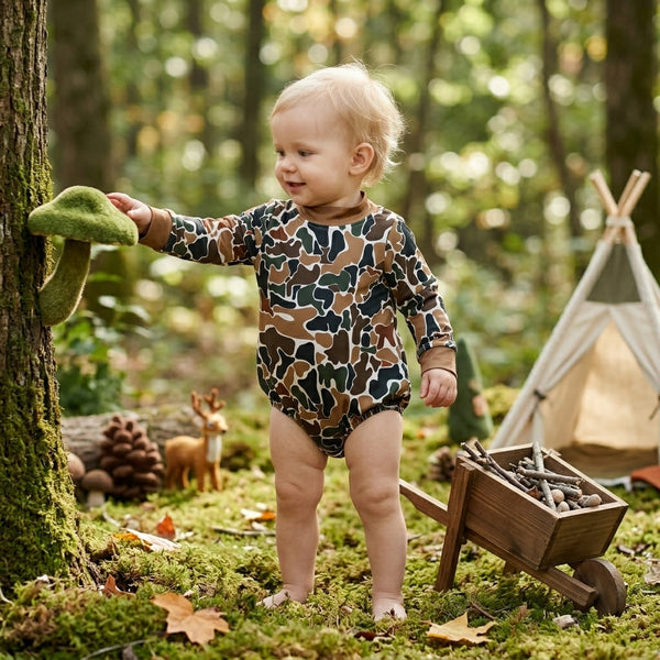RTS LR3261 baby clothes camo print long sleeve romper