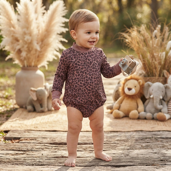 RTS LR3264 baby girl clothes leopard print long sleeve romper