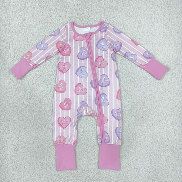 RTS LR3325 baby romper Valentine heart stripe print long sleeve romper