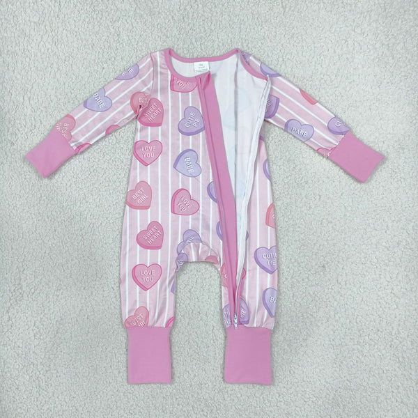 RTS LR3325 baby romper Valentine heart stripe print long sleeve romper