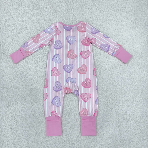 RTS LR3325 baby romper Valentine heart stripe print long sleeve romper