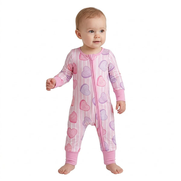 RTS LR3325 baby romper Valentine heart stripe print long sleeve romper