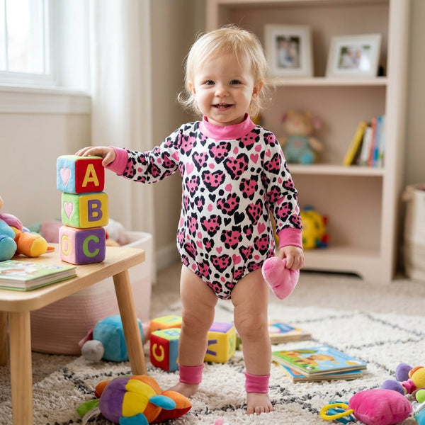 RTS LR3332 baby girl leopard heart print long sleeve romper Valentines day clothes