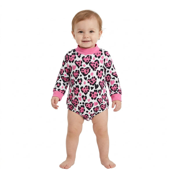 RTS LR3332 baby girl leopard heart print long sleeve romper Valentines day clothes