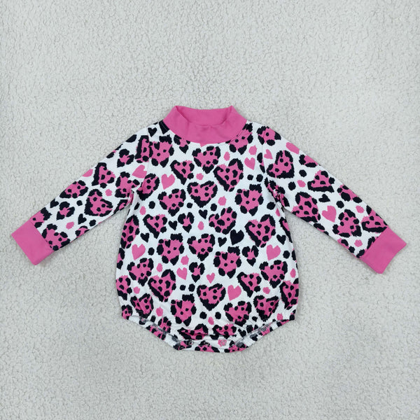 RTS LR3332 baby girl leopard heart print long sleeve romper Valentines day clothes