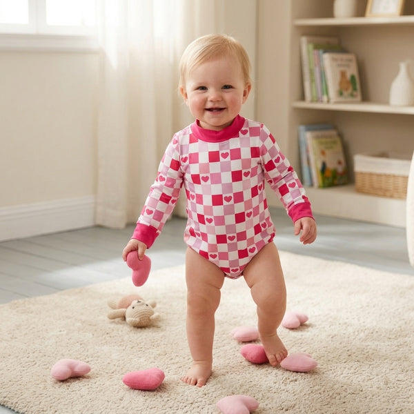 RTS LR3337 baby girl clothes heart print long sleeve romper  Valentines Day Clothes