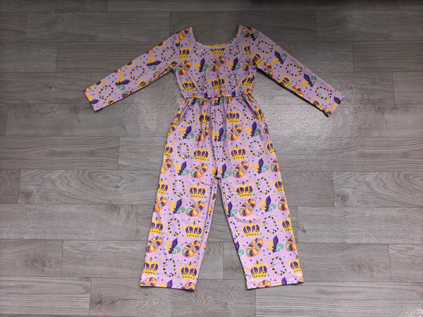 No MOQ LR3339 pre-order baby girl clothes mardi gras crown print long sleeve waist tie outfit-real pic 2026.10.2