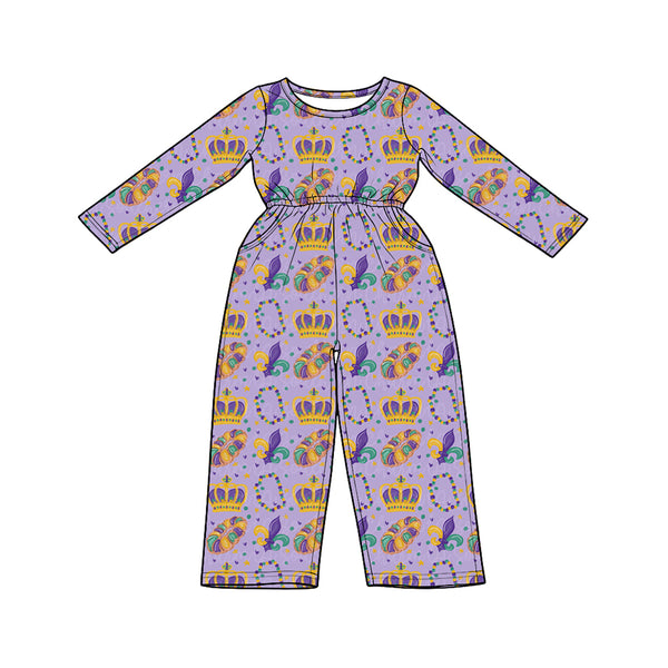 No MOQ LR3339 pre-order baby girl clothes mardi gras crown print long sleeve waist tie outfit-real pic 2026.10.2