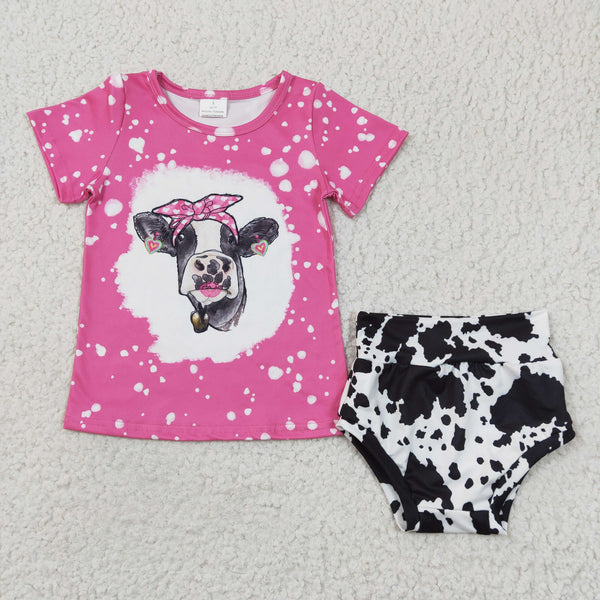 GBO0065 baby girl clothes cow hot pink bummies set-promotion 2025.7.19 $5.5
