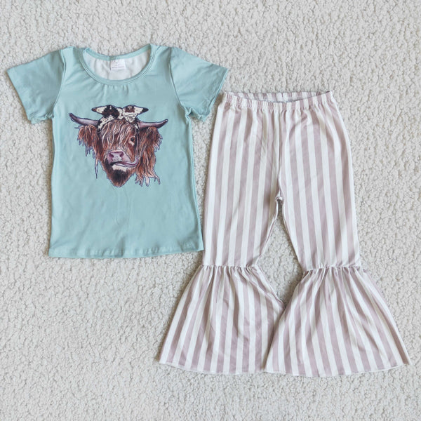 D2-20 toddler girl clothes bells set cow stripe bell bottom fall spring outfit-promotion 2024.1.6