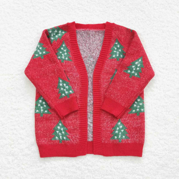 GT0356 toddler girl clothes girl christmas sweater coat red tree christmas cardigan