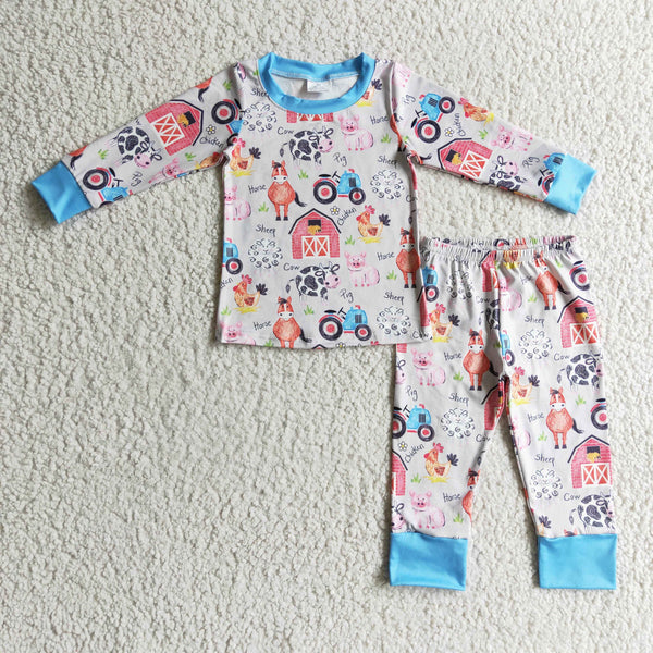 BLP0138 baby boy clothes red farm pajamas set