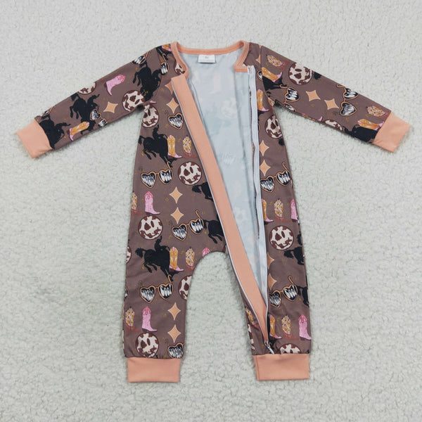 LR0482 baby clothes brown shows zipper winter romper