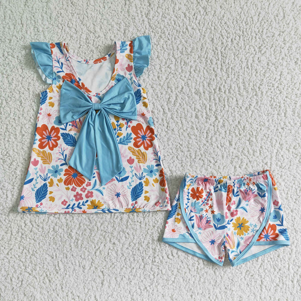 GSSO0098 kids clothing floral big bow summer set-promotion 2024.5.25 $5.5