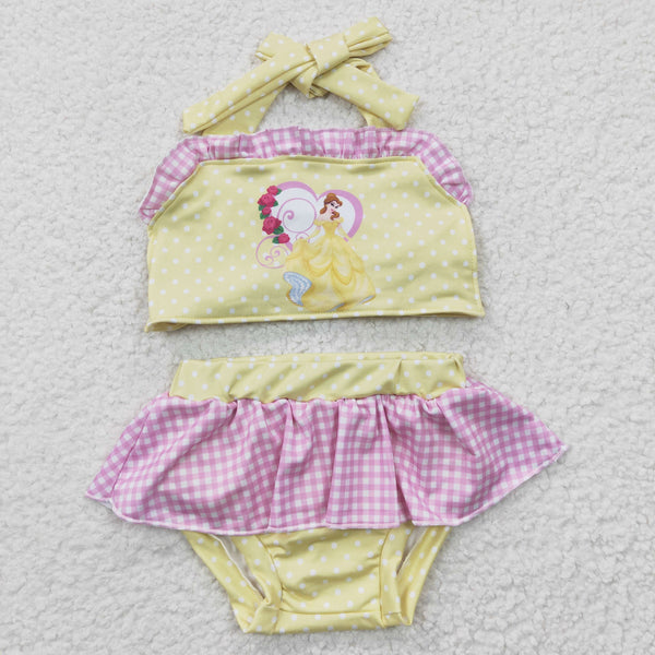S0055 toddler girl clothes yellow princess cartoon summer swimsuit