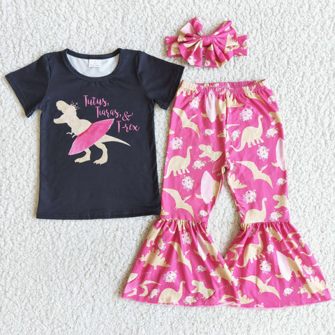 D9-5 girl black dinosaur short sleeve fall spring set headwears needs order individual -promotion 2024.1.20