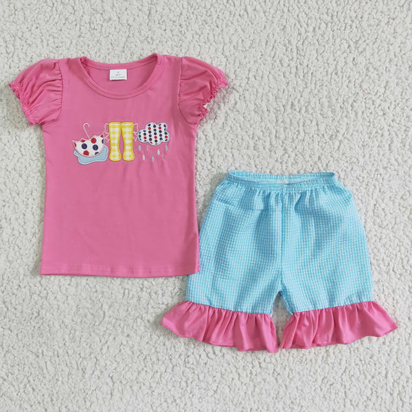 GSSO0123 girl summer rain applique set-promotion 2025.2.15 $5.5