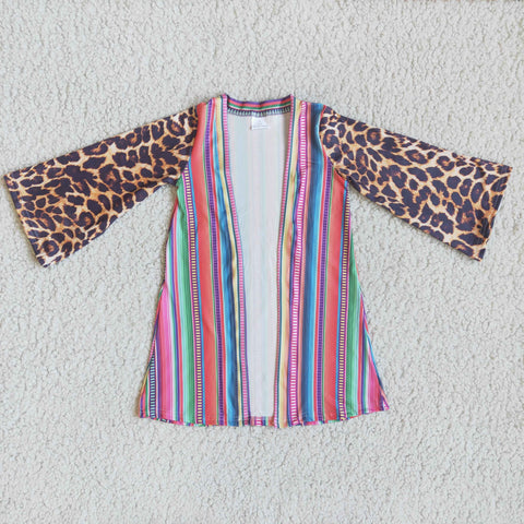 girl winter leopard colorful stripe long sleeve coat