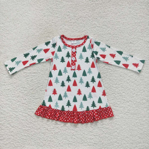 GLD0404 toddler girl dresses tree girl christmas dress