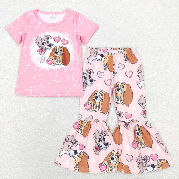 GSPO1233 baby girl clothes girl cartoon dog valentines day bell bottoms outfit