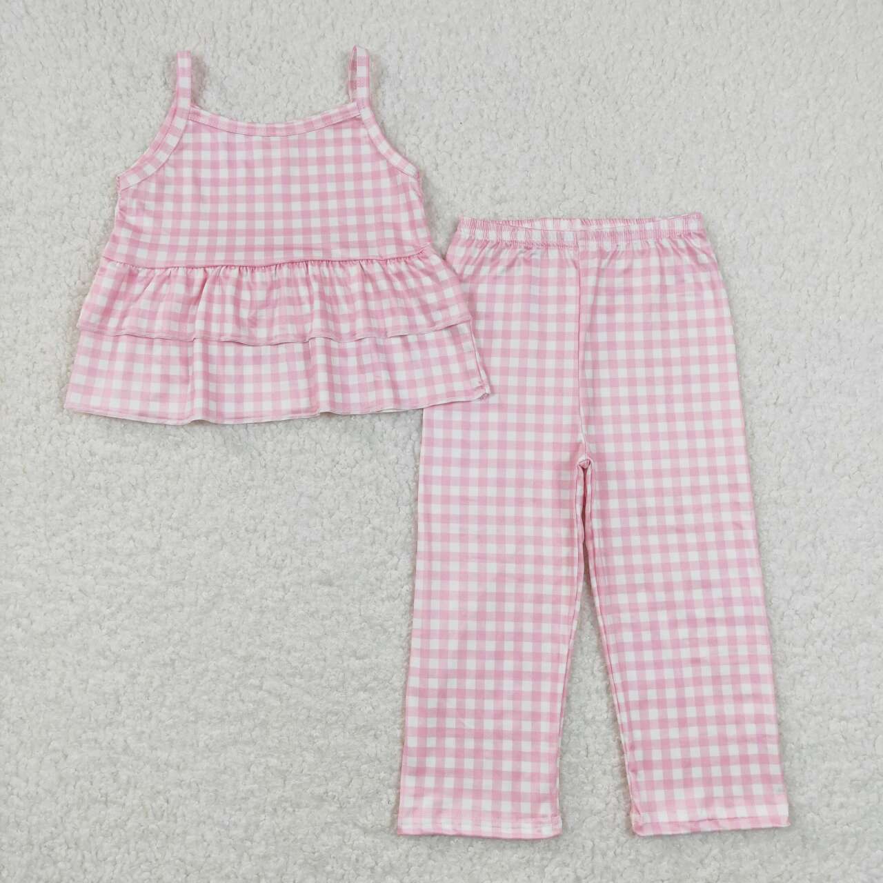 GSPO1380 baby girl clothes pink plaid girls spring summer outfit fall set