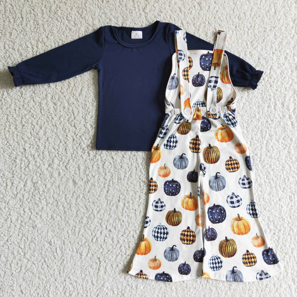 GLP0183 RTS baby girl clothes halloween baby clothes navy pumpkin outfit set