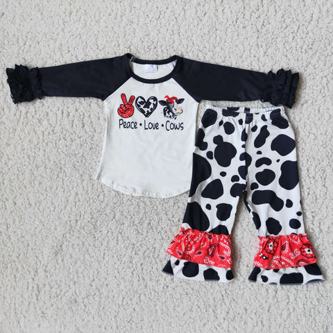 6 B12-29 girl cow farm winter black long sleeve set-promotion 2023.11.25