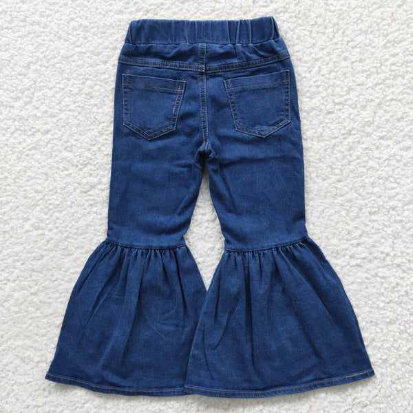 P0071 kids clothes girls blue bell bottom jeans flare pant