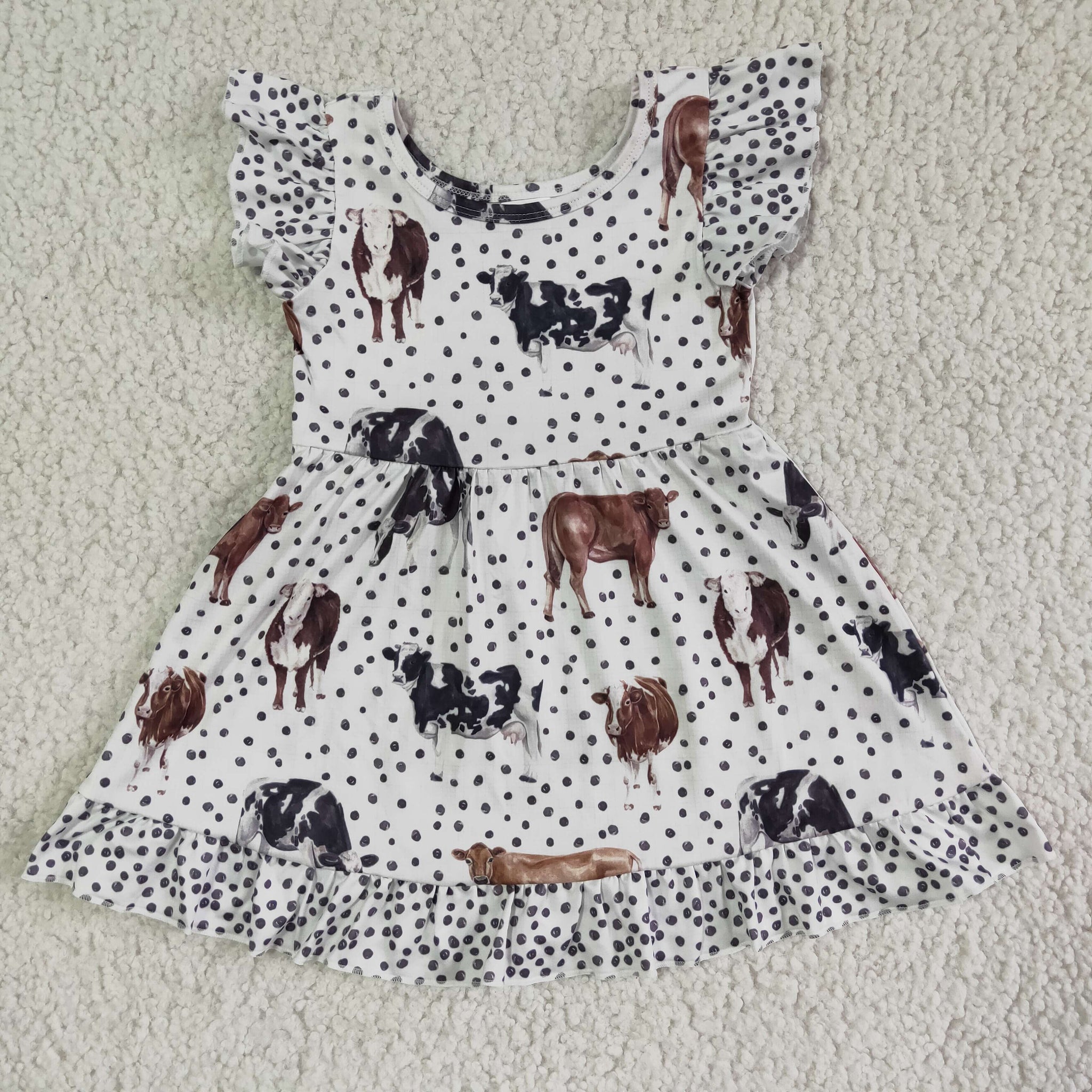 GSD0072 girl summer cow farm flutter sleeve dress-promotion 2024.4.27 $5.5