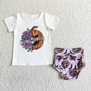 GBO0062 halloween girl outfit pumpkin bummies set -promotion 2024.9.21 $5.5