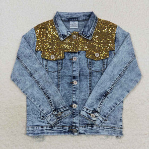 GT0351 baby girl clothes denim coat sequin winter jacket