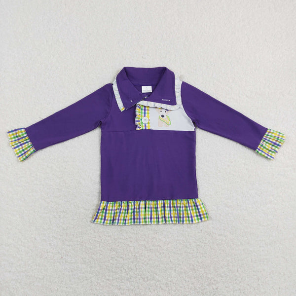 GT0412 baby girl clothes mardi gras clothes purple dog zipper shirt