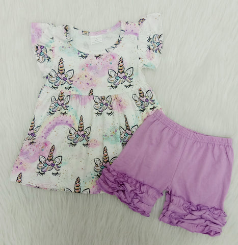 B17-24 girl purple unicorn flutter sleeve summer set-promotion 2024.5.13 $2.99