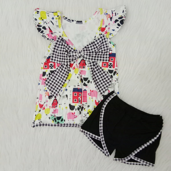 girl clothes summer farm big bow flutter set