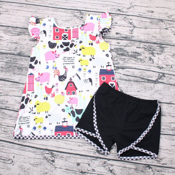 girl clothes summer farm big bow flutter set