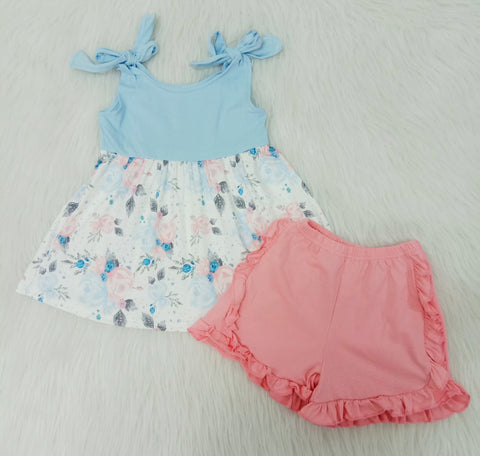 C0-12 girl clothes light blue flower bow summer set-promotion 2024.3.30 $5.5