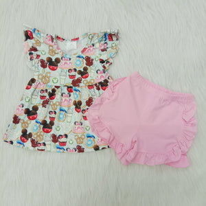 C8-12 RTS girl clothes summer pink cartoon flutter sleeve set-promotion $5.5 2024.4.27