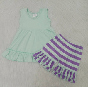 C4-9 girl  summer green purple  stripe sleeveless set-promotion 2024.3.30 $5.5