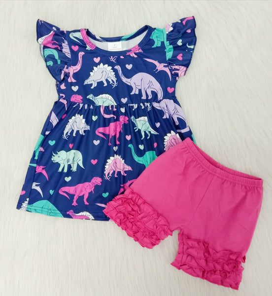 A13-16 girl clothes  summer dinosaur flutter sleeve set-promotion $2.99 2024.4.27