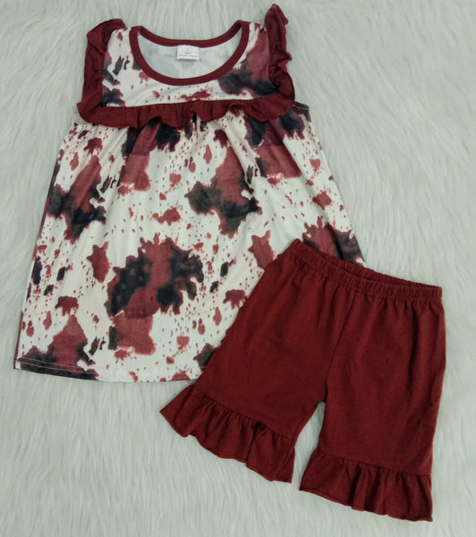 girl black cow brown farm short sleeve summer set