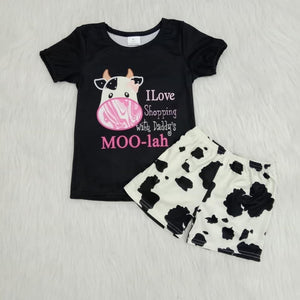 A6-12 girl summer black cow flutter sleeve set-promotion 2024.3.2 $2.99