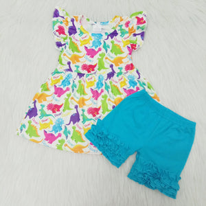 D11-27 girl summer dinosaur flutter sleeve set-promotion 2024.4.22 $5.5