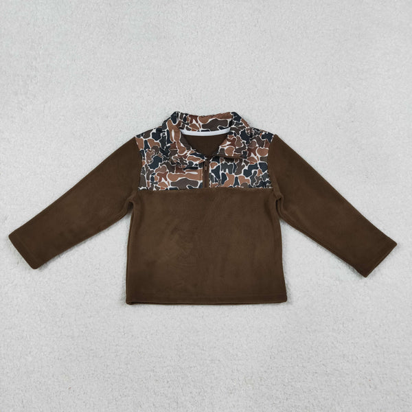 BT1309 RTS boy clothes velvet brown camo boys winter top