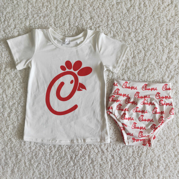 girl white red short sleeve bummies set