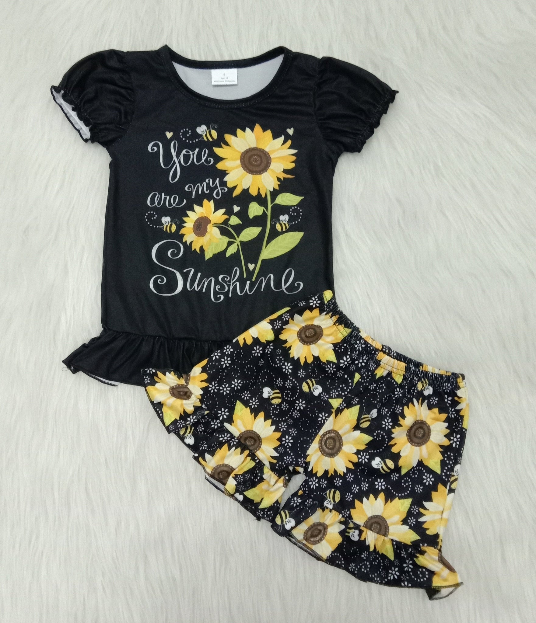 C10-4 girl clothes black sunflower short sleeve summer set-promotion $5.5 2024.4.13