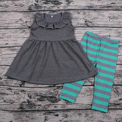 girl grey stripe pants sleeveless spring fall set